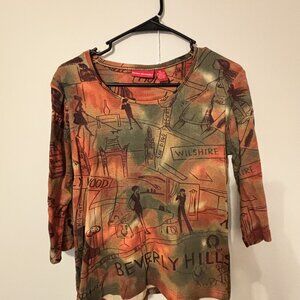 Vintage Gloria Vanderbilt Beverly Hills Map Print Top - Y2K Vibes